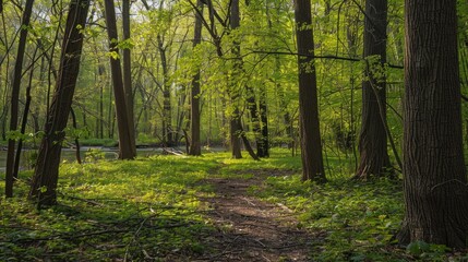 Fototapeta premium Stroll through the spring woods by the river
