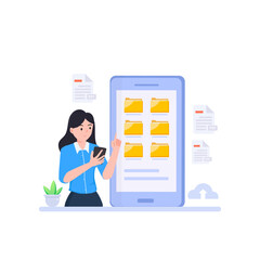 File management concept. Data storage. Folders, documents and media content.