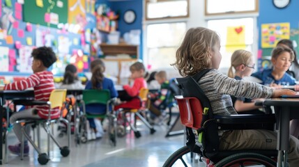 group of happy kids building robots and making high five gesture at robotics school
