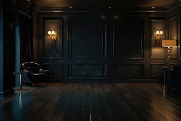 Fototapeta premium Empty elegant dark room at night with copy space