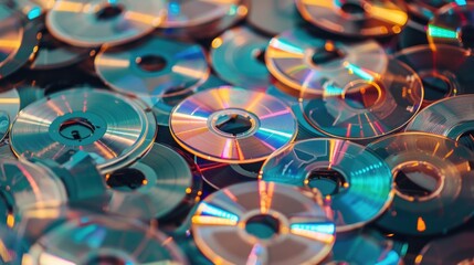 Colorful Array of Reflective Compact Discs Close-Up