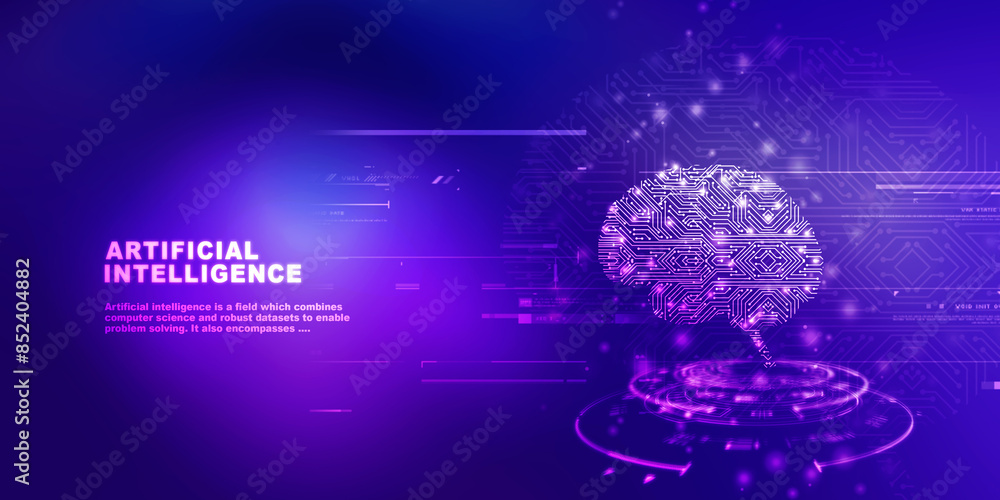 Aufkleber 2d illustration concept of thinking, background with brain, abstract artificial intelligence. techno