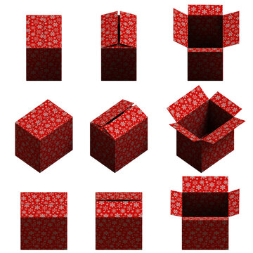 isometric delivery, gift, Christmas red 3d box set