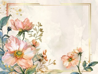 Luxury elegant wedding invitation card with beautiful nature watercolor flower, AI generated image