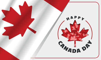 Happy Canada Day poster with wavy canadian flag