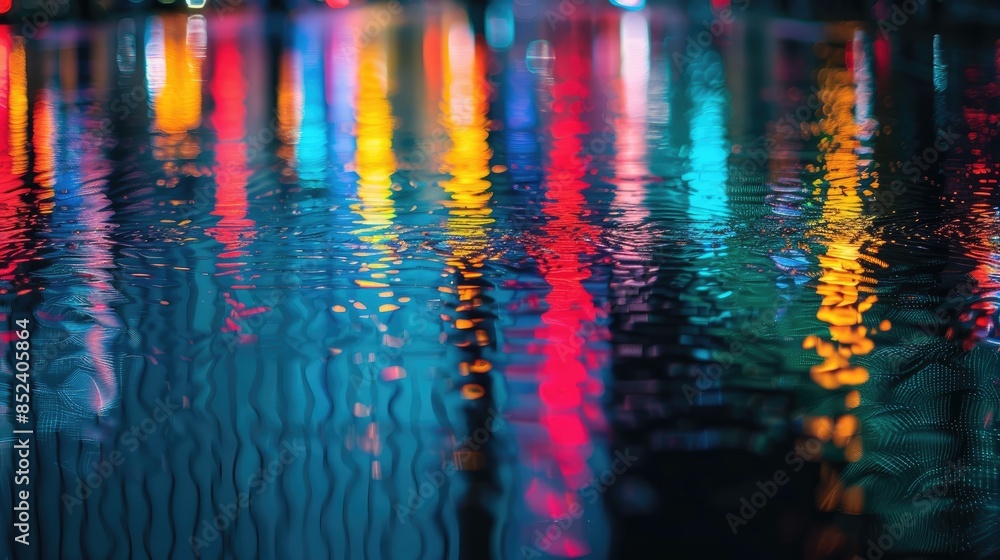 Poster colored lines with reflections vanish into the darkness forming beautiful patterns