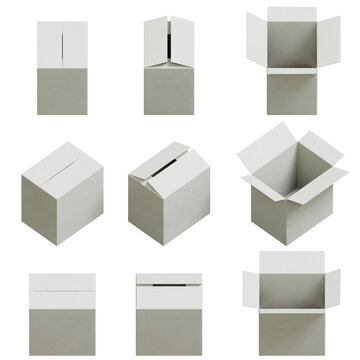 isometric white mock up delivery 3d box set
