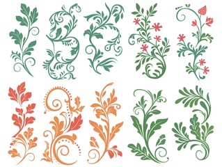 set of floral elements