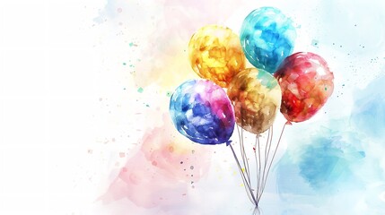A cute watercolor of a bunch of balloons float