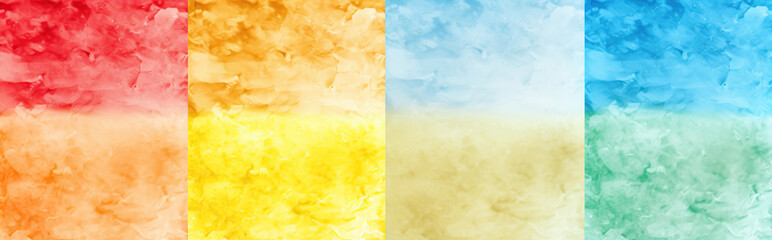 A digital artwork featuring a soft, pastel color palette with four vertical sections, each showcasing a different color gradient representing a different time of day