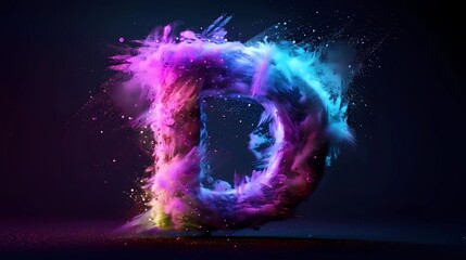 Amazing letter D with neon art cloud illustration