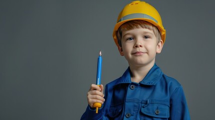 Boy Engineer with Construction Markers 