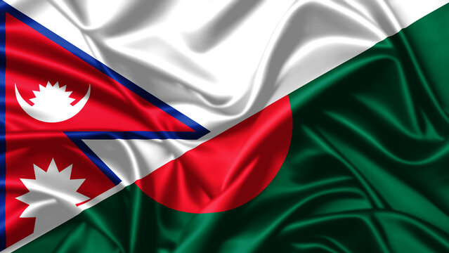 United waving flag of Bangladesh and Nepal