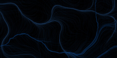 Acrylic abstract lines with wave swirl curve on pour black and blue gradient color liquid marble. Black texture of brush. scratched texture soft lines brushed steel, desktop wallpaper. etched into. 