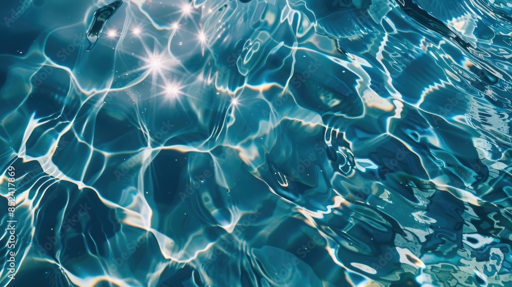 Poster abstract blue water surface with sunlight reflection viewed from above for graphic design