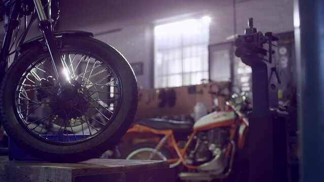 Old motorcycle in the workshop