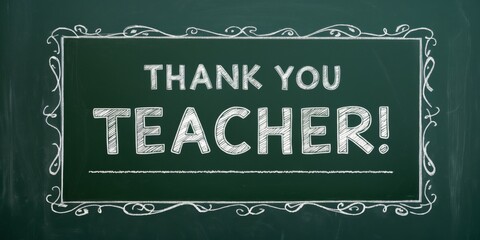 Elegant cursive handwriting spells Thank You Teacher on a framed chalkboard, expressing gratitude