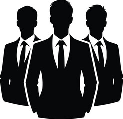 Businessmen and women, groups of people at work. Isolated vector silhouettes