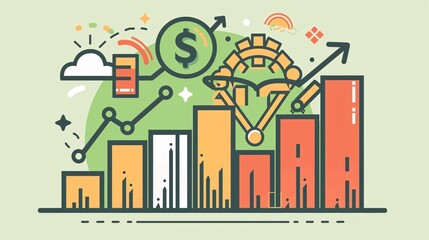 Obraz premium A graphic of a city skyline with a dollar sign and a dollar bill in the middle