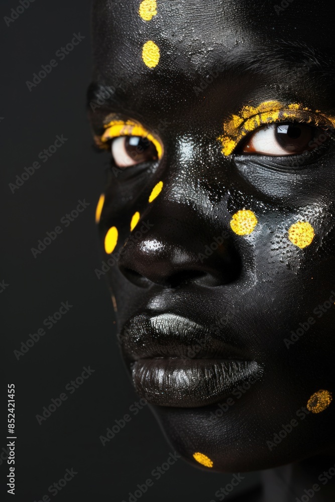 Wall mural A woman with black and yellow face paint