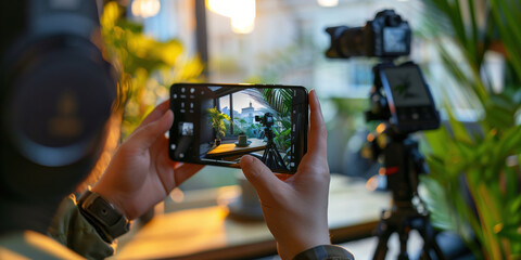 Content creator making new content on their smartphone