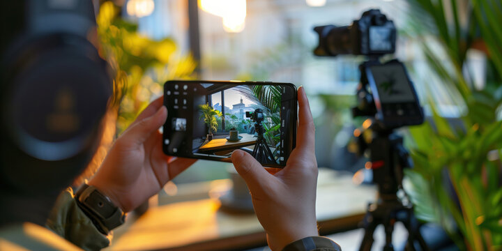 Content creator making new content on their smartphone