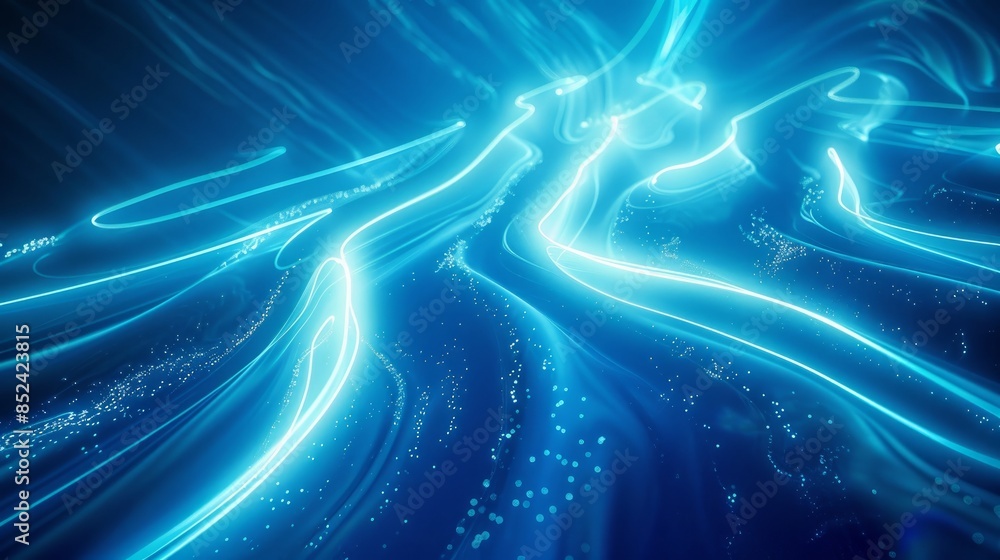 Poster dynamic blue light lines depicting movement and speed, creating a futuristic feel.