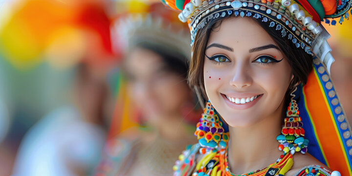 Happy smiling Indian woman in traditional Punjab dress