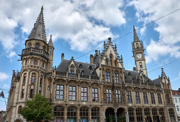 Old post office building with clock tower, Ghent, Belgium