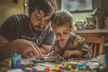 Fototapeta premium Enjoy the happiness of father and son in commemorating Father's Day