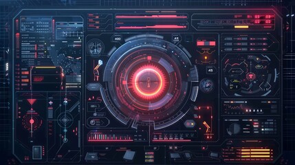 Futuristic user interface elements for a high-tech video game screen.

