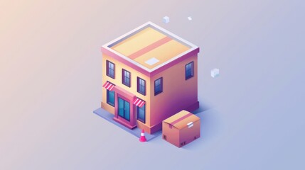An isometric illustration of a parcel box, representing e-commerce and logistics.


