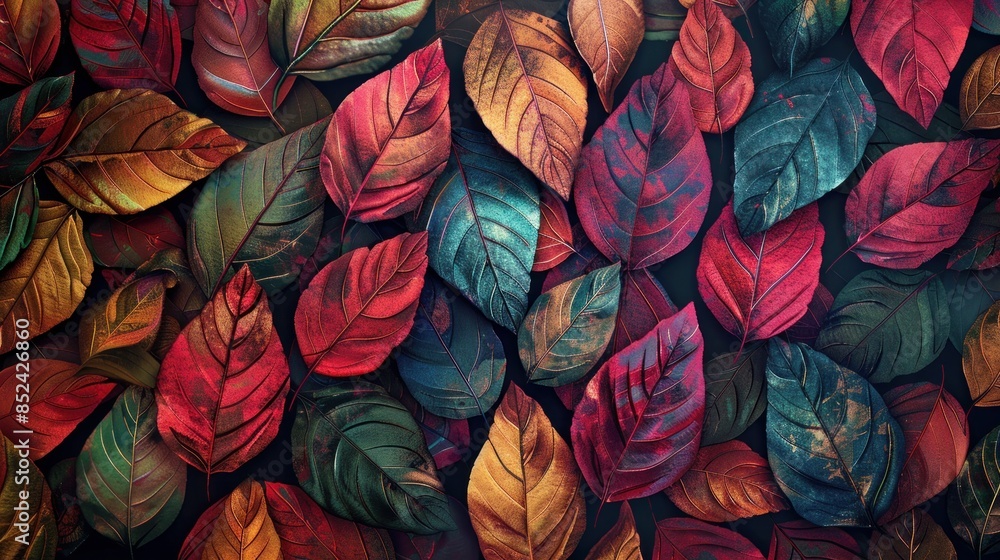 Poster pattern of patchwork leaves, creating a decorative and intricate background.