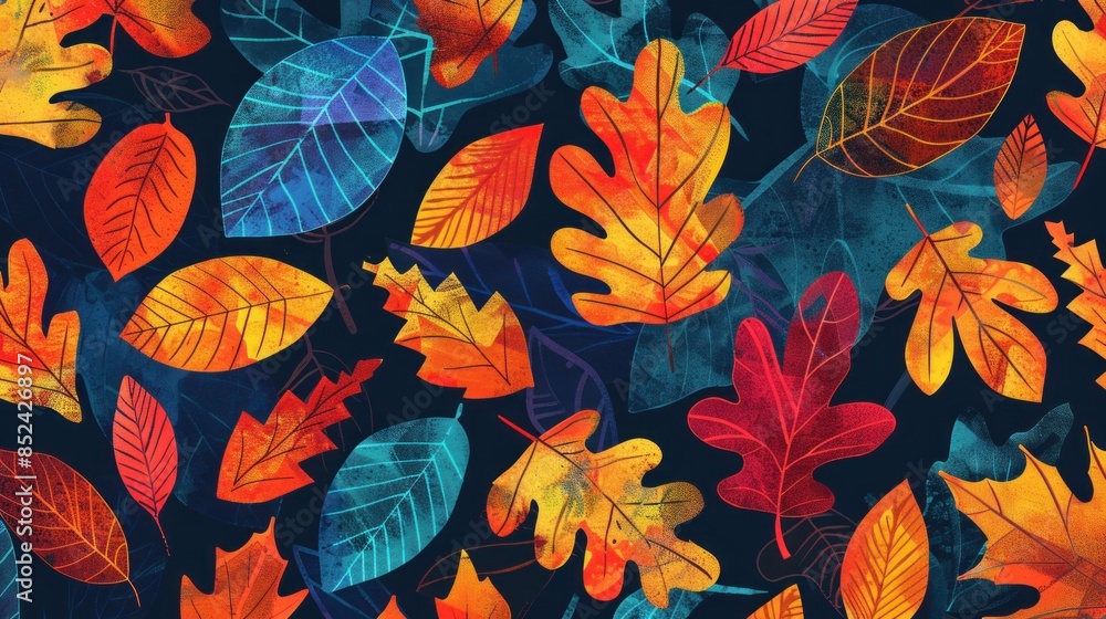 Poster pattern of patchwork leaves, creating a decorative and intricate background.