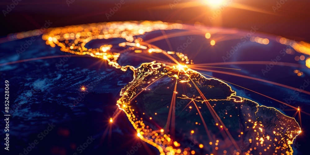 Poster a globe with a network of lights on it