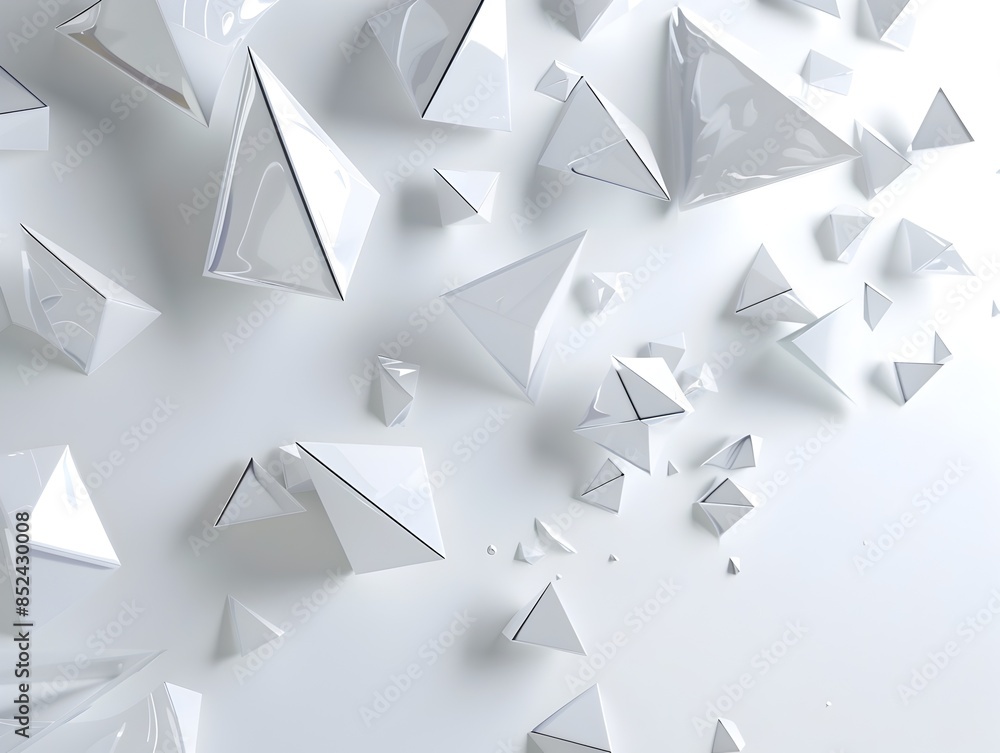 Poster abstract geometric 3d triangular shapes on minimal white background