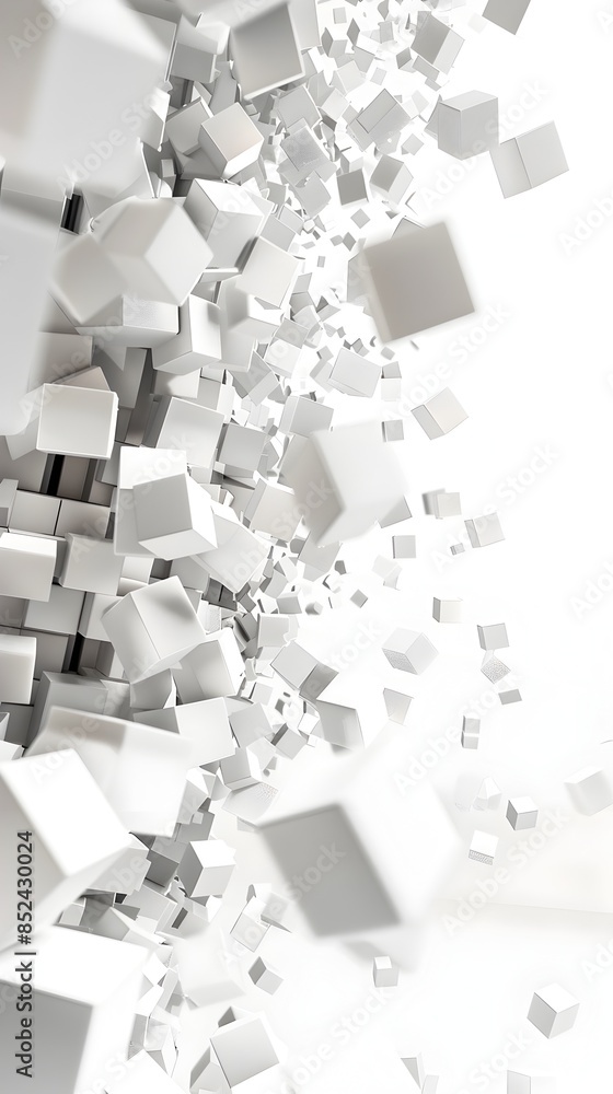 Poster abstract geometric cube shapes in white minimalist 3d render