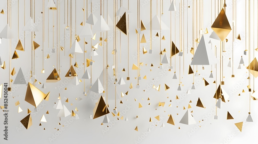 Poster abstract metallic triangular geometric shapes with drizzle effect on white background