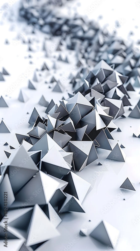 Poster Atmospheric 3D Rendered Abstract Geometric Triangular Shapes on White Background