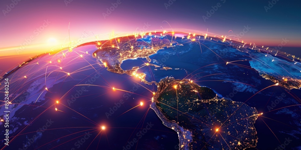 Poster a globe with a network of lights on it