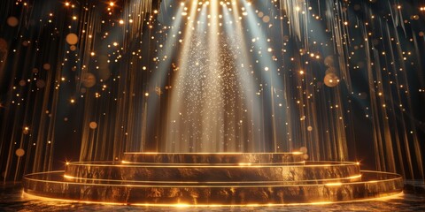 Golden Stage with Spotlights and Glitter