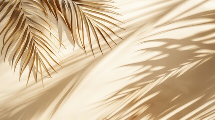 Palm leaf shadow on beige background invitation card mockup template with copy space