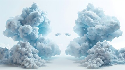 Ethereal Gemini Twins Floating Amidst Wispy Clouds on White Background