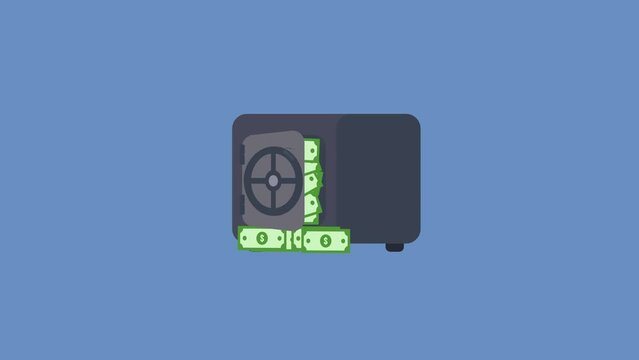 animated safe bank box and money inside