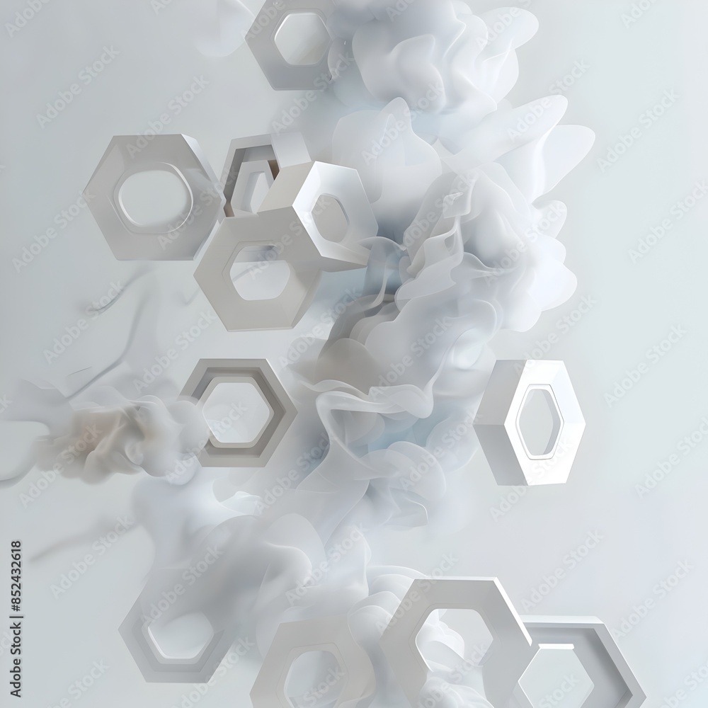 Poster ethereal vapor hexagon abstract 3d render on white background