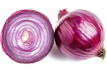 red onion cut in half isolated on a white background