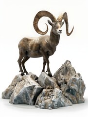 Majestic Capricorn Mountain Goat on Rugged Rocky Peaks in Isolated Studio Setting