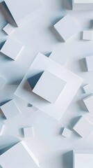 Minimalist 3D Rendered Squares and Cubes on Pristine White Background