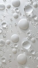 Minimalist Abstract Composition of Floating Orbs and Droplets on Clean White Background