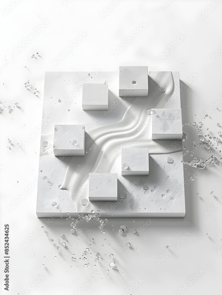 Poster minimalist geometric cube shapes in white 3d rendering